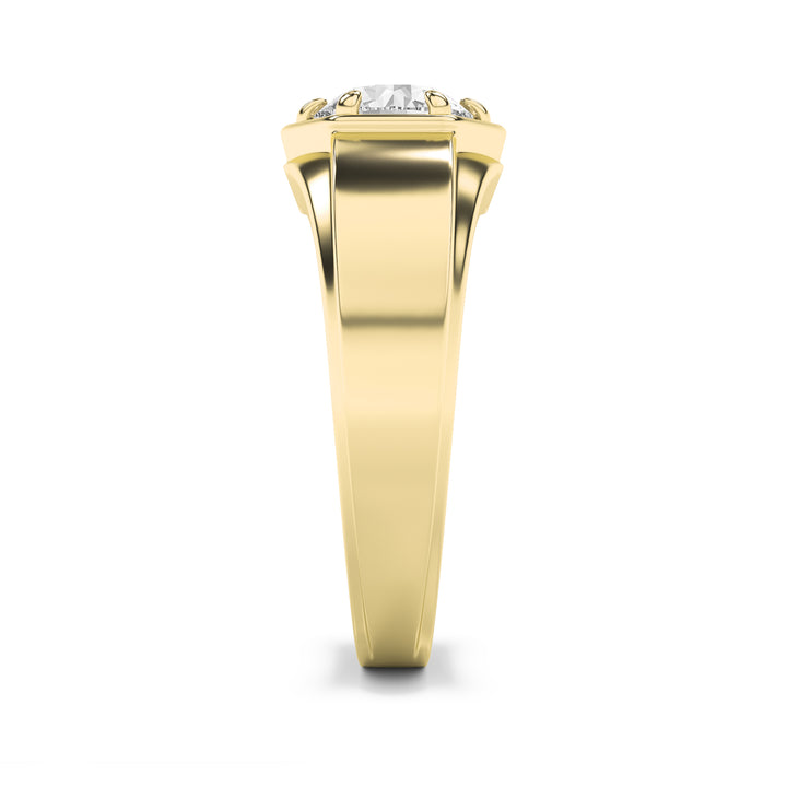 2Cttw Round Shaped Lab Grown Diamond (F/VS) Mens Ring in 14K Yellow Gold