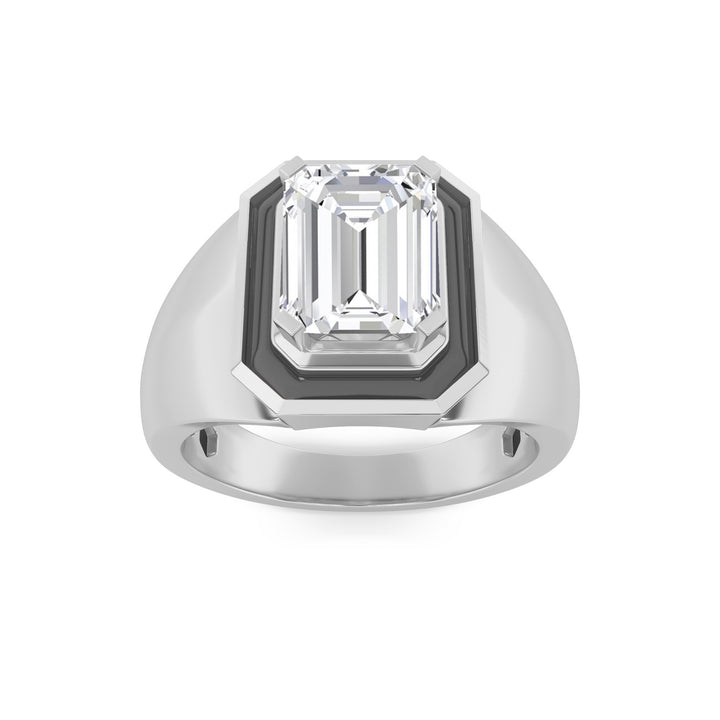 3Cttw Emerald Shaped Lab Grown Diamond (G/VS) Mens Ring in 14K White Gold