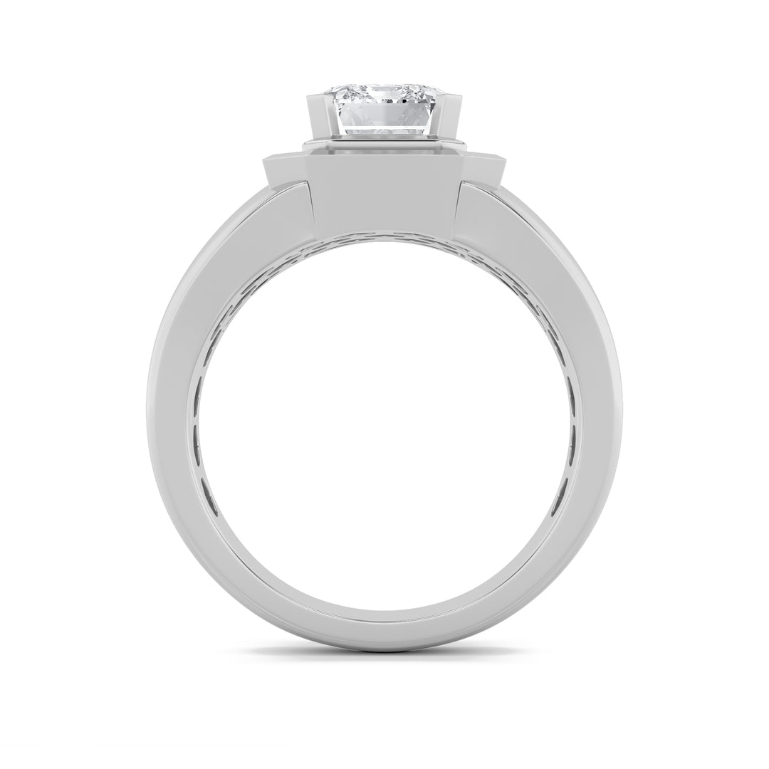 3Cttw Emerald Shaped Lab Grown Diamond (G/VS) Mens Ring in 14K White Gold