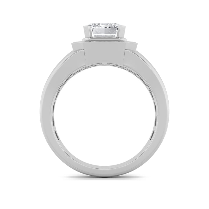3Cttw Emerald Shaped Lab Grown Diamond (G/VS) Mens Ring in 14K White Gold