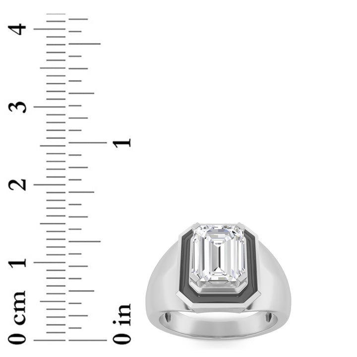 3Cttw Emerald Shaped Lab Grown Diamond (G/VS) Mens Ring in 14K White Gold