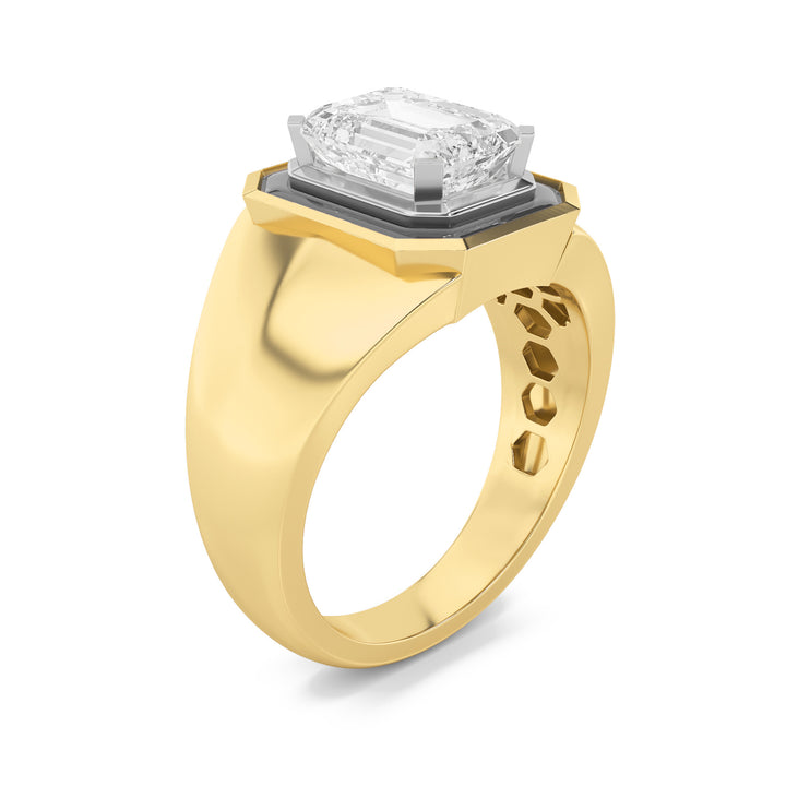 3Cttw Emerald Shaped Lab Grown Diamond (F/VS) Mens Ring in 14K Yellow Gold