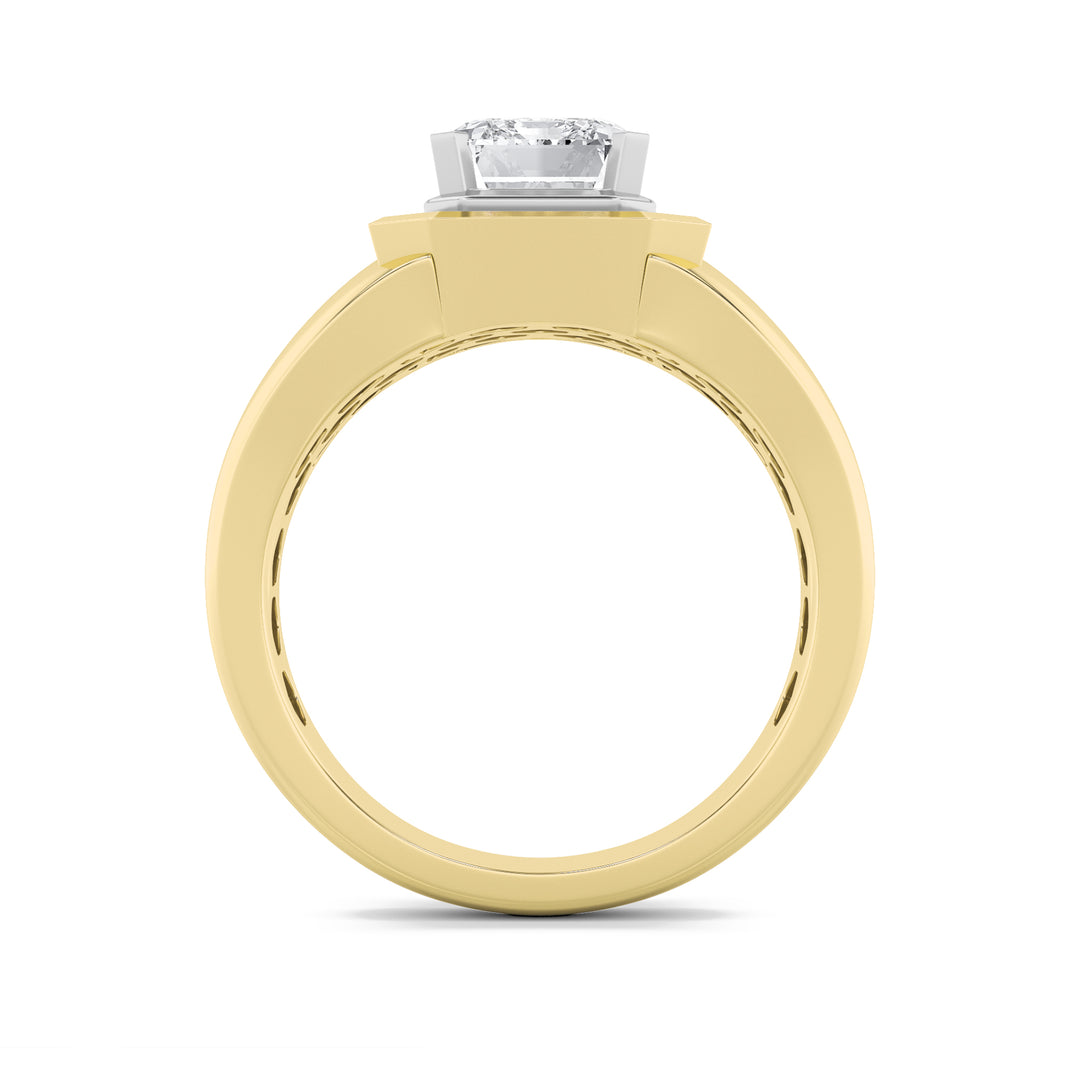 3Cttw Emerald Shaped Lab Grown Diamond (F/VS) Mens Ring in 14K Yellow Gold