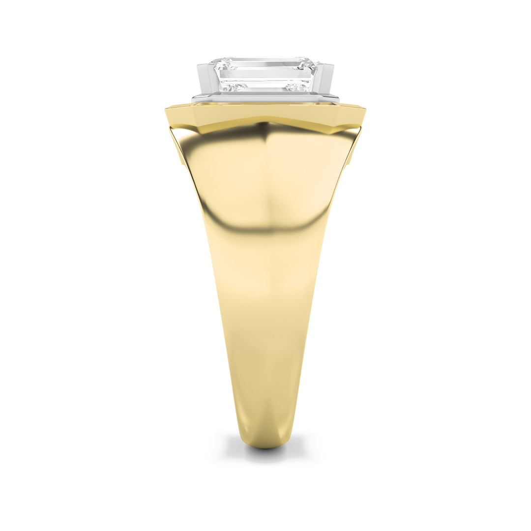 3Cttw Emerald Shaped Lab Grown Diamond (F/VS) Mens Ring in 14K Yellow Gold