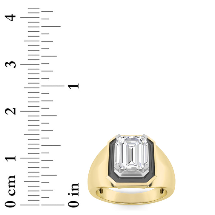 3Cttw Emerald Shaped Lab Grown Diamond (F/VS) Mens Ring in 14K Yellow Gold