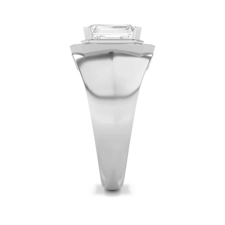 3Cttw Emerald Shaped Lab Grown Diamond (F/VS) Mens Ring in 14K Gold