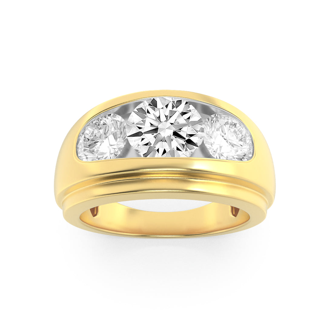 3Cttw Round Shaped Lab Grown Diamond (G/VS) Mens Ring in 14K Gold