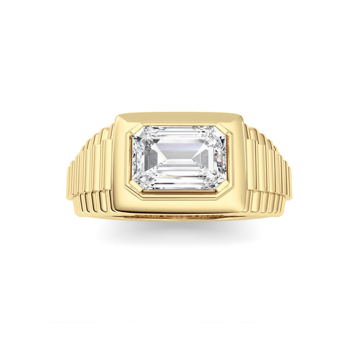 2.5Cttw Emerald Shaped Lab Grown Diamond (F/VS) Mens Ring in 14K Yellow Gold
