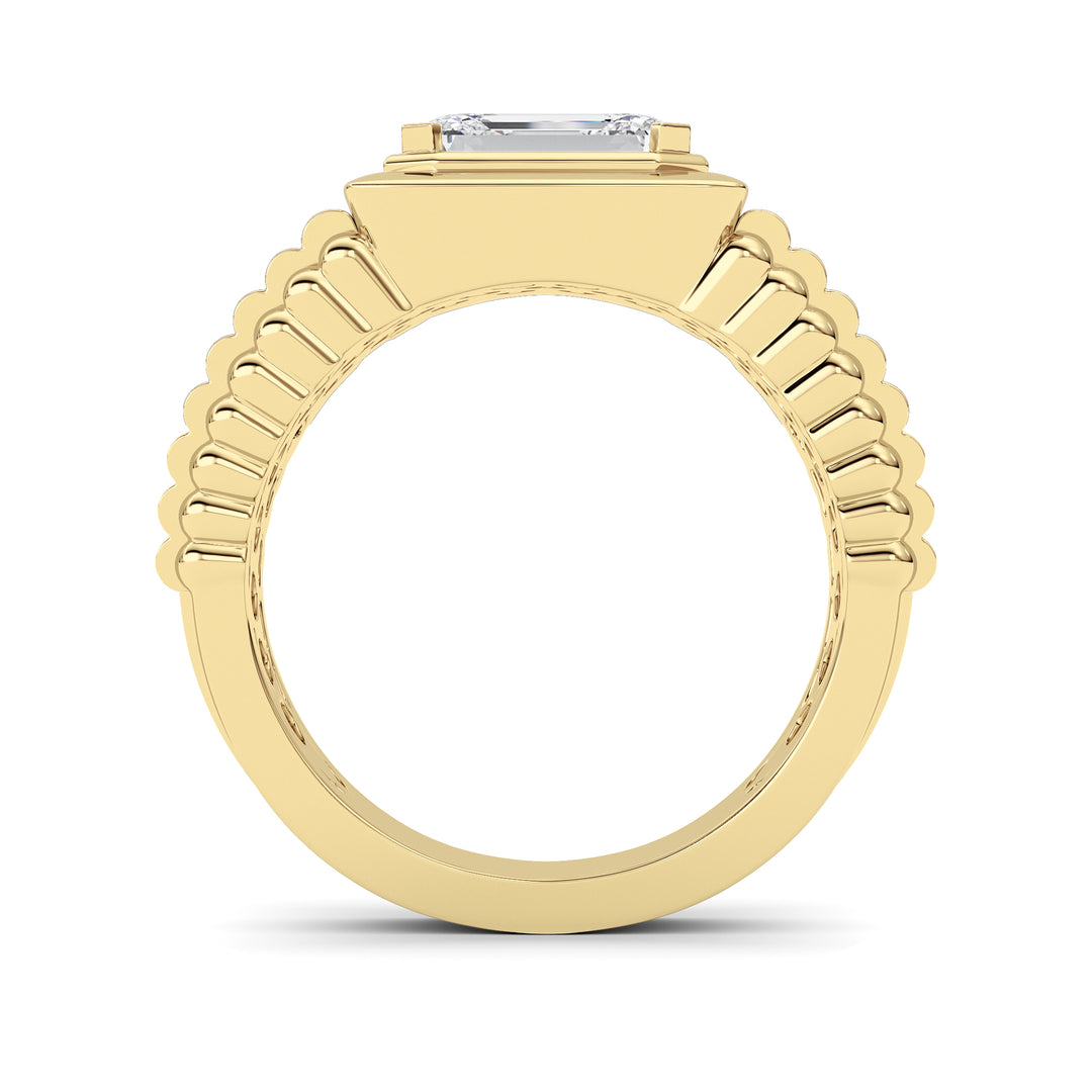 2.5Cttw Emerald Shaped Lab Grown Diamond (F/VS) Mens Ring in 14K Yellow Gold