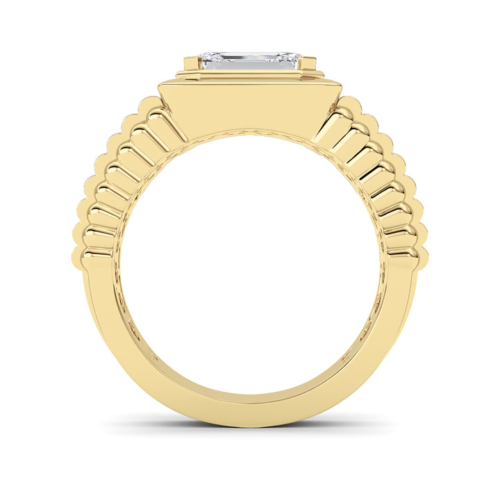 2.5Cttw Emerald Shaped Lab Grown Diamond (F/VS) Mens Ring in 14K Yellow Gold