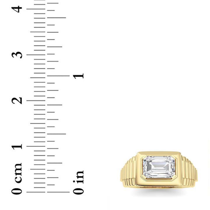 2.5Cttw Emerald Shaped Lab Grown Diamond (F/VS) Mens Ring in 14K Yellow Gold