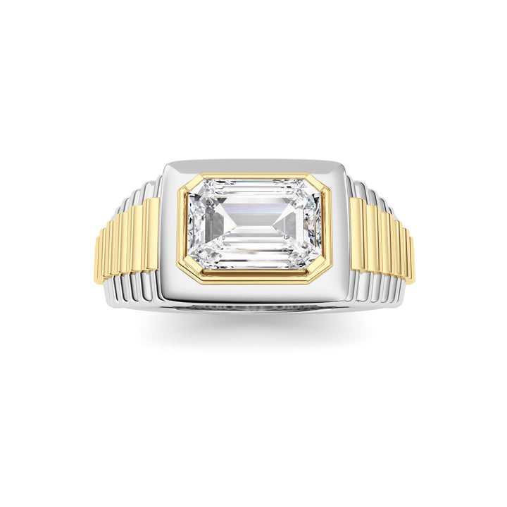 2.5Cttw Emerald Shaped Lab Grown Diamond (F/VS) Mens Ring in 14K Gold