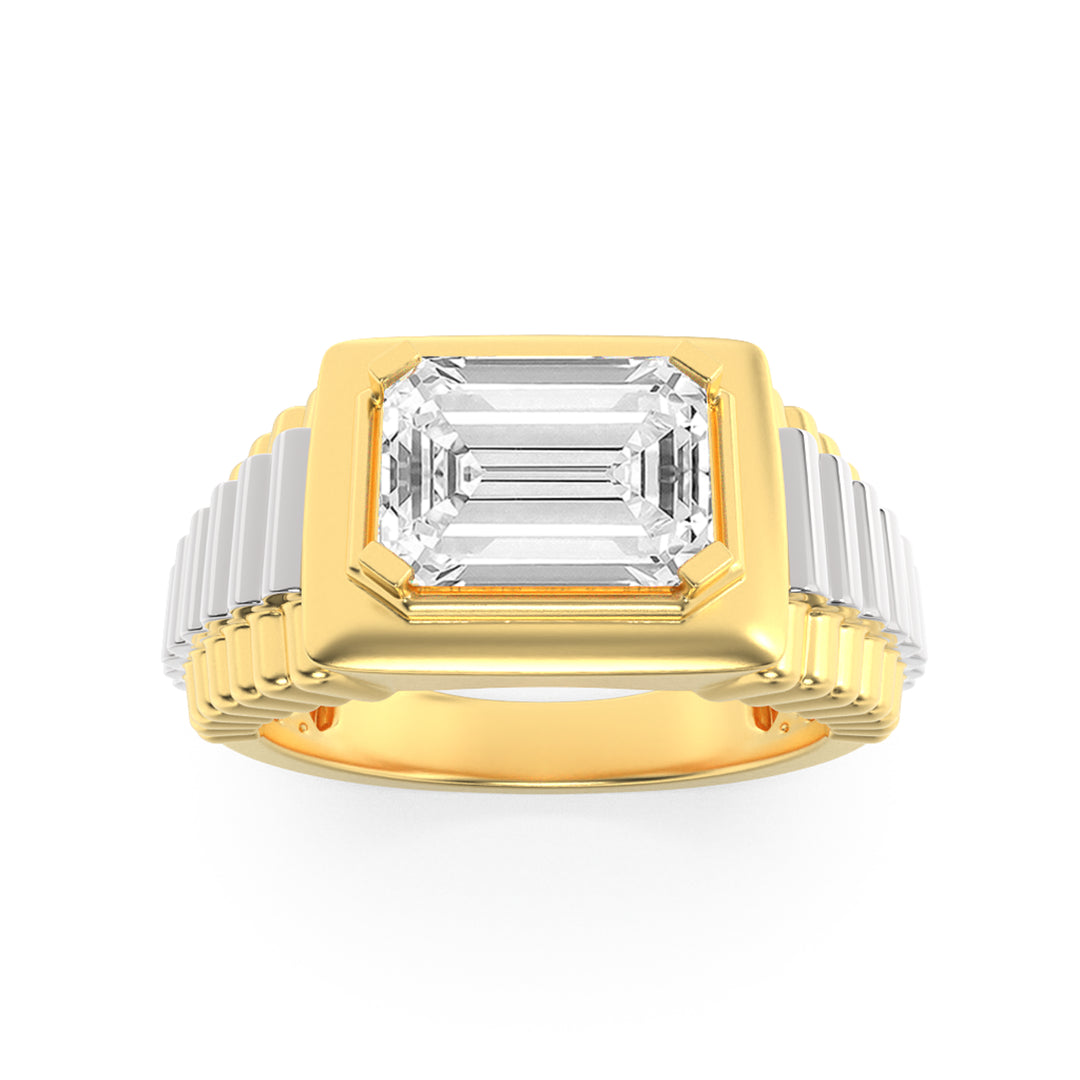 2.5Cttw Emerald Shaped Lab Grown Diamond (F/VS) Mens Ring in 14K Gold
