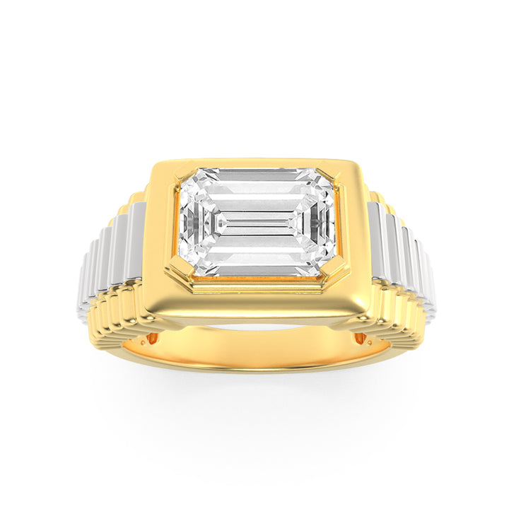 2.5Cttw Emerald Shaped Lab Grown Diamond (F/VS) Mens Ring in 14K Gold