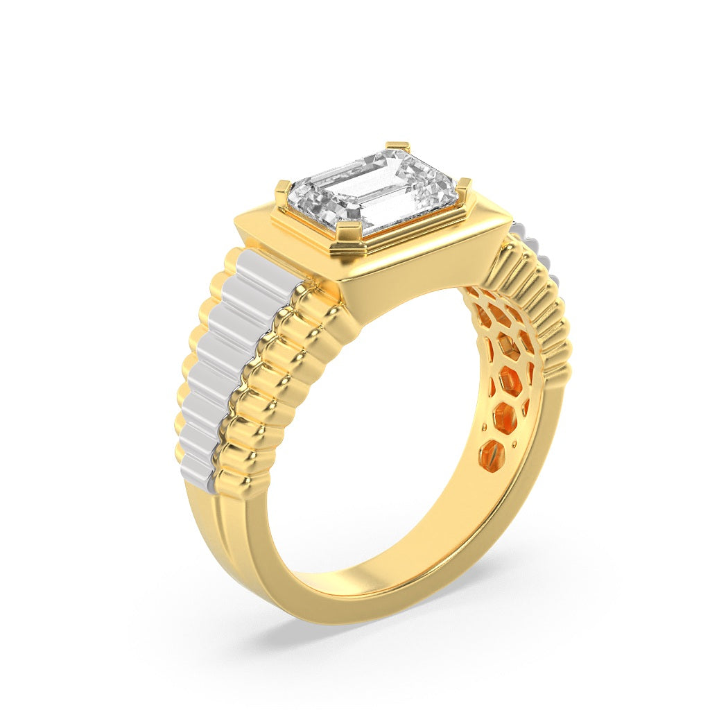 2.5Cttw Emerald Shaped Lab Grown Diamond (F/VS) Mens Ring in 14K Gold