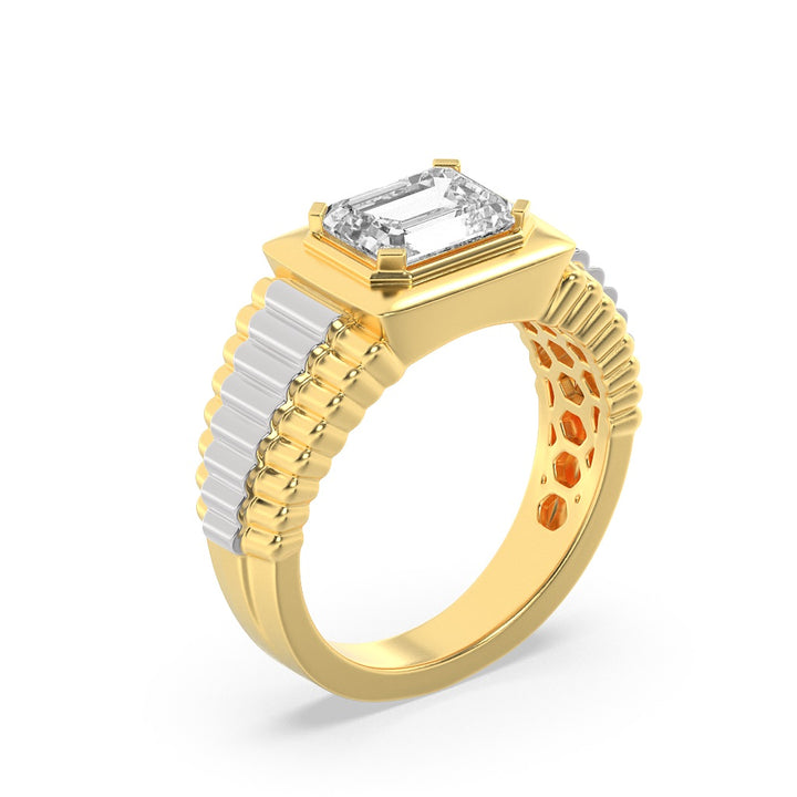 2.5Cttw Emerald Shaped Lab Grown Diamond (F/VS) Mens Ring in 14K Gold