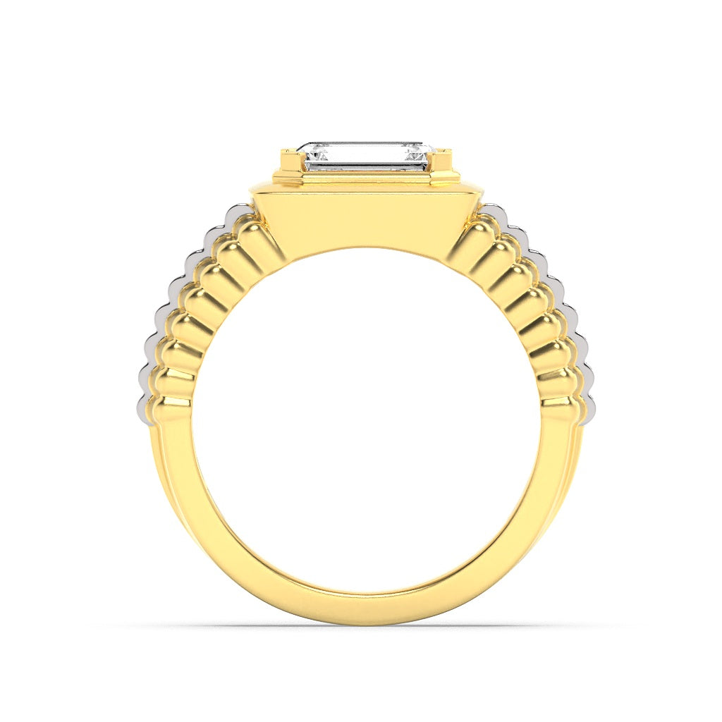 2.5Cttw Emerald Shaped Lab Grown Diamond (F/VS) Mens Ring in 14K Gold