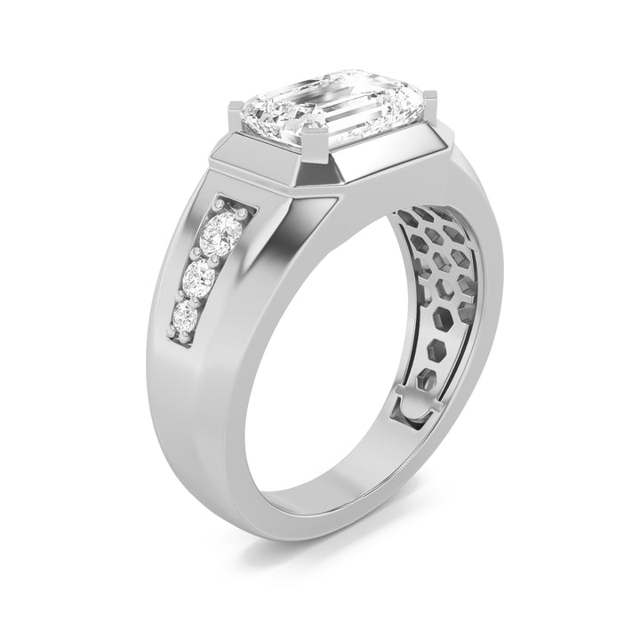 3.5Cttw Emerald Shaped Lab Grown Diamond (G/VS) Mens Ring in 14K Gold