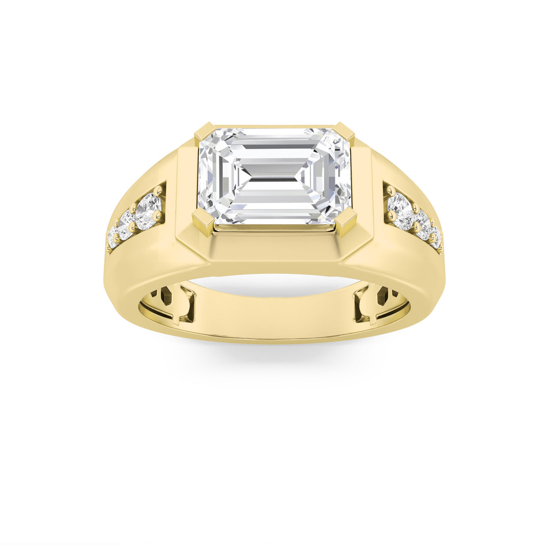 3.5Cttw Emerald Shaped Lab Grown Diamond (G/VS) Mens Ring in 14K Gold