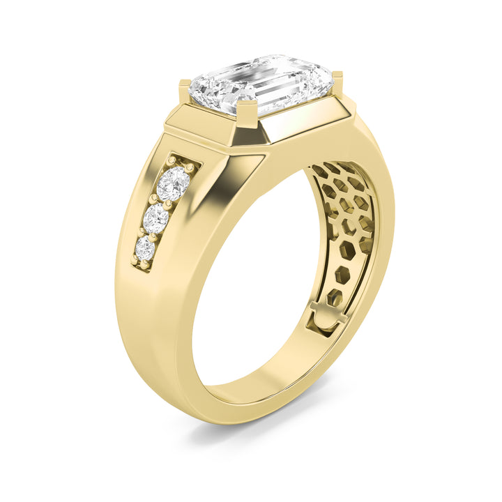 3.5Cttw Emerald Shaped Lab Grown Diamond (G/VS) Mens Ring in 14K Gold