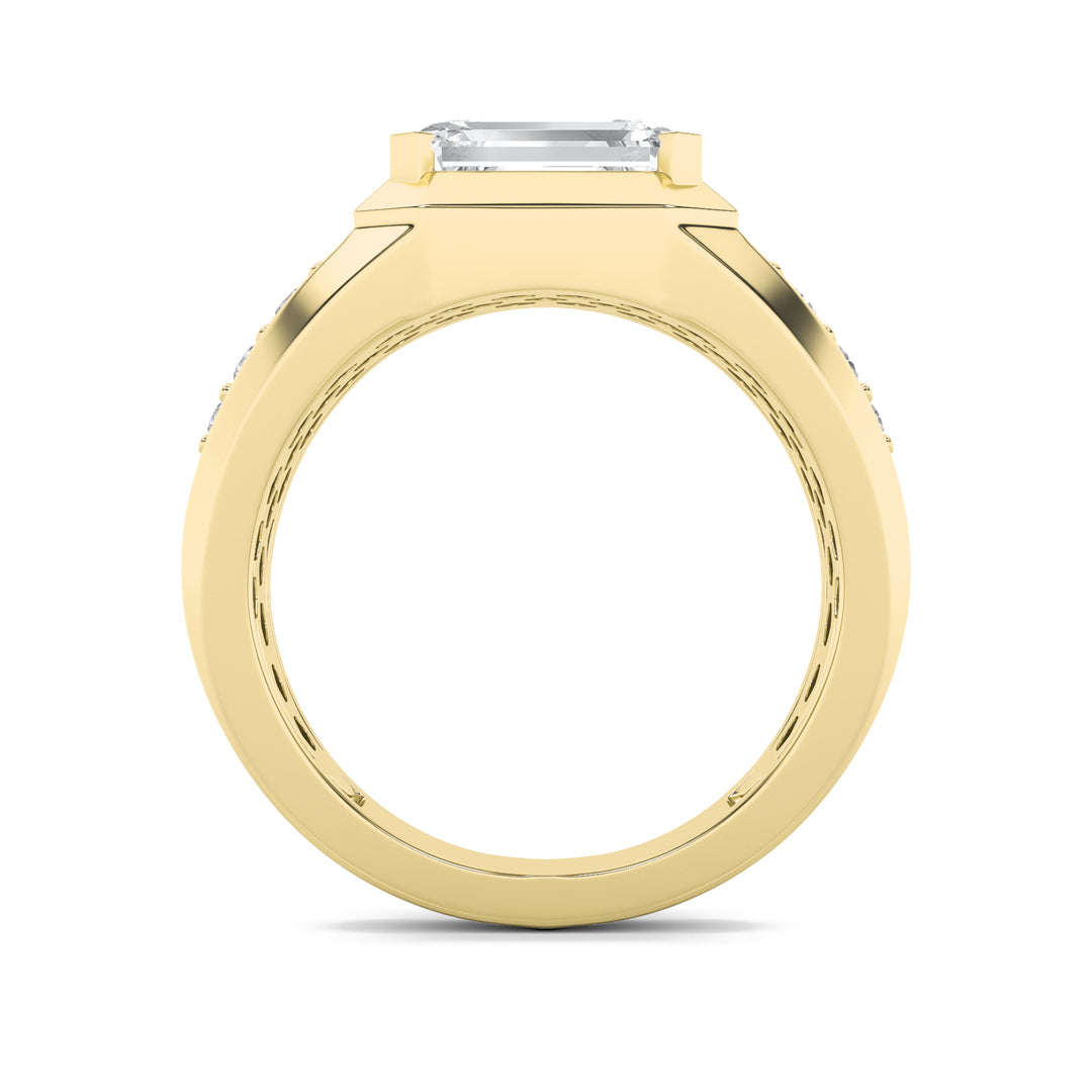 3.5Cttw Emerald Shaped Lab Grown Diamond (G/VS) Mens Ring in 14K Gold