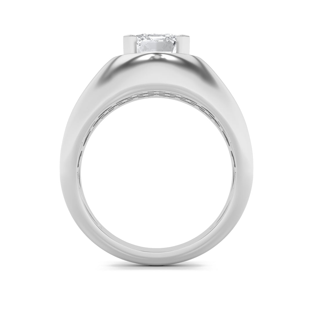 3Cttw Emerald Shaped Lab Grown Diamond (F/VS) Mens Ring in 14K Gold