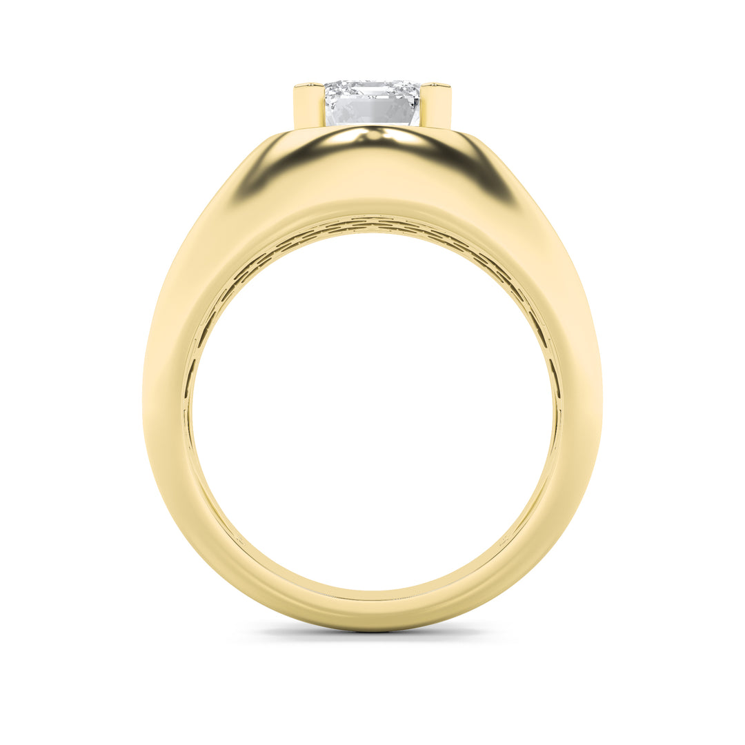 3Cttw Emerald Shaped Lab Grown Diamond (F/VS) Mens Ring in 14K Gold