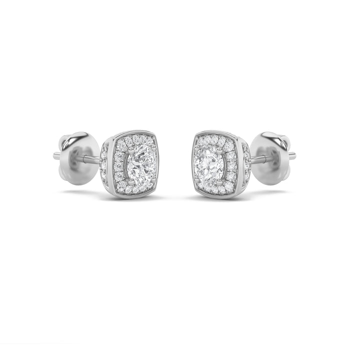 1CTW Round Shaped Lab Grown Diamond (F/VS) Halo Stud Earrings in 14K Gold