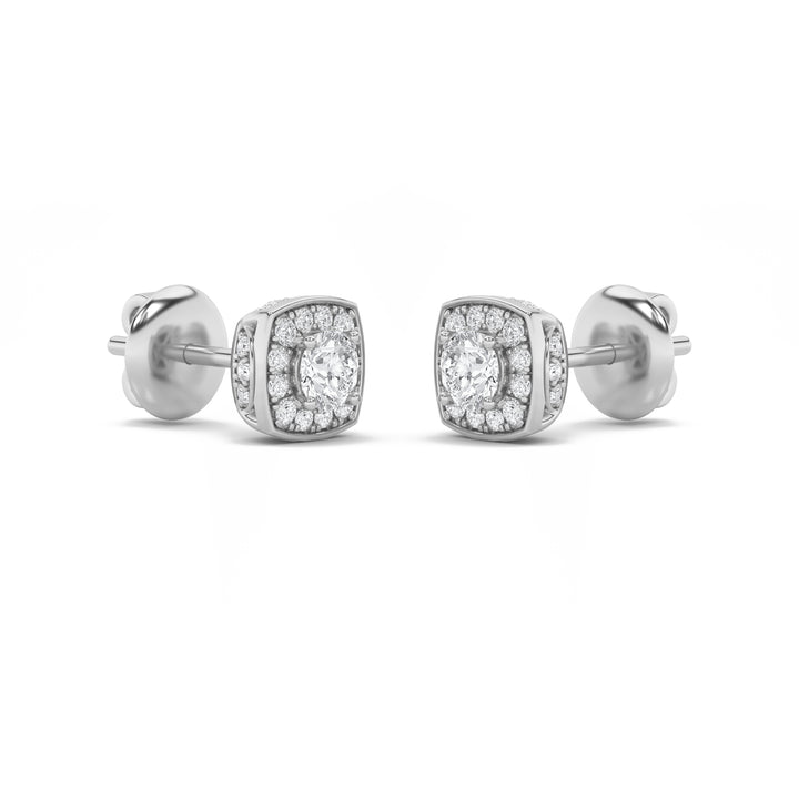 1CTW Round Shaped Lab Grown Diamond (F/VS) Halo Stud Earrings in 14K Gold