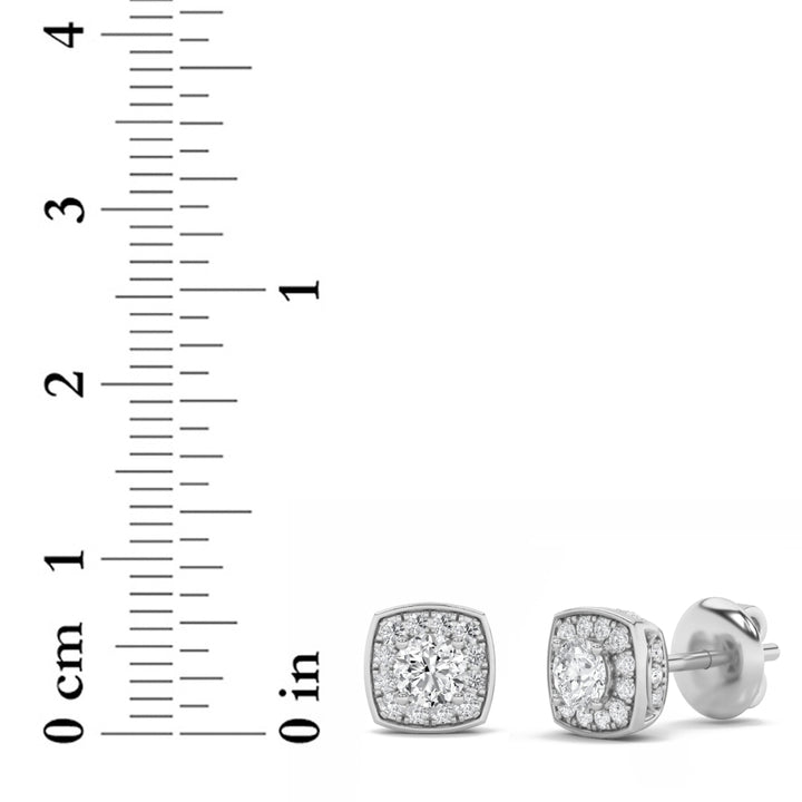 1CTW Round Shaped Lab Grown Diamond (F/VS) Halo Stud Earrings in 14K Gold
