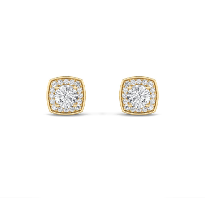 1CTW Round Shaped Lab Grown Diamond (F/VS) Halo Stud Earrings in 14K Gold