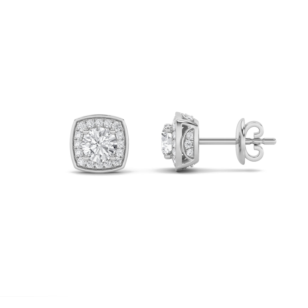 2CTW Round Shaped Lab Grown Diamond (F/VS) Halo Stud Earrings in 14K Gold