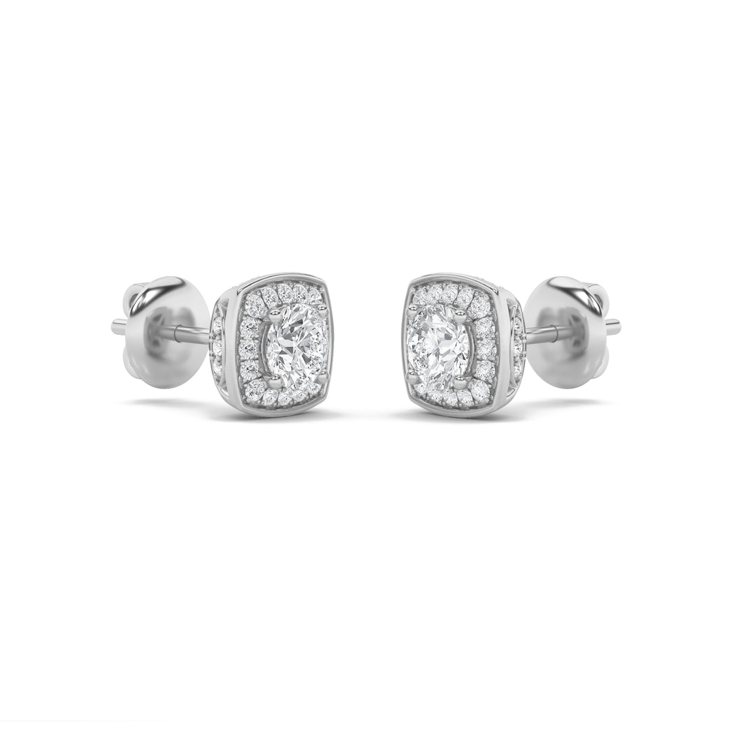 2CTW Round Shaped Lab Grown Diamond (F/VS) Halo Stud Earrings in 14K Gold