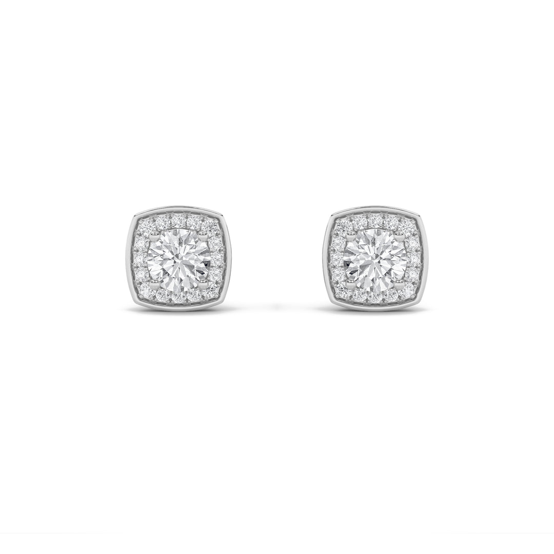 2CTW Round Shaped Lab Grown Diamond (F/VS) Halo Stud Earrings in 14K Gold