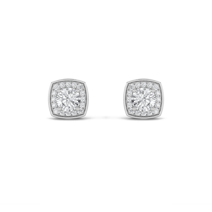 2CTW Round Shaped Lab Grown Diamond (F/VS) Halo Stud Earrings in 14K Gold