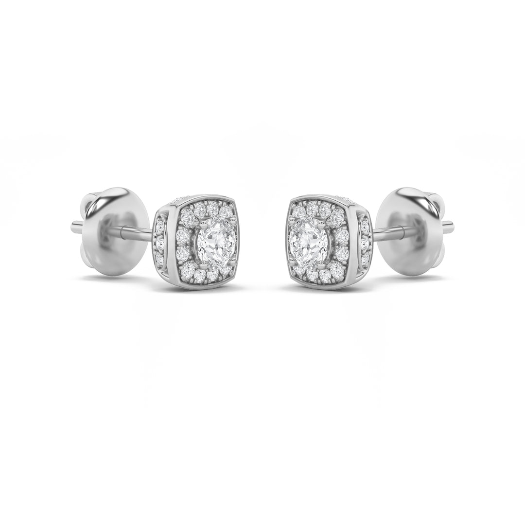 2CTW Round Shaped Lab Grown Diamond (F/VS) Halo Stud Earrings in 14K Gold