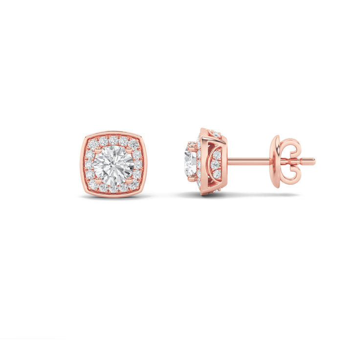 2CTW Round Shaped Lab Grown Diamond (F/VS)Halo Stud Earrings in 14K Gold