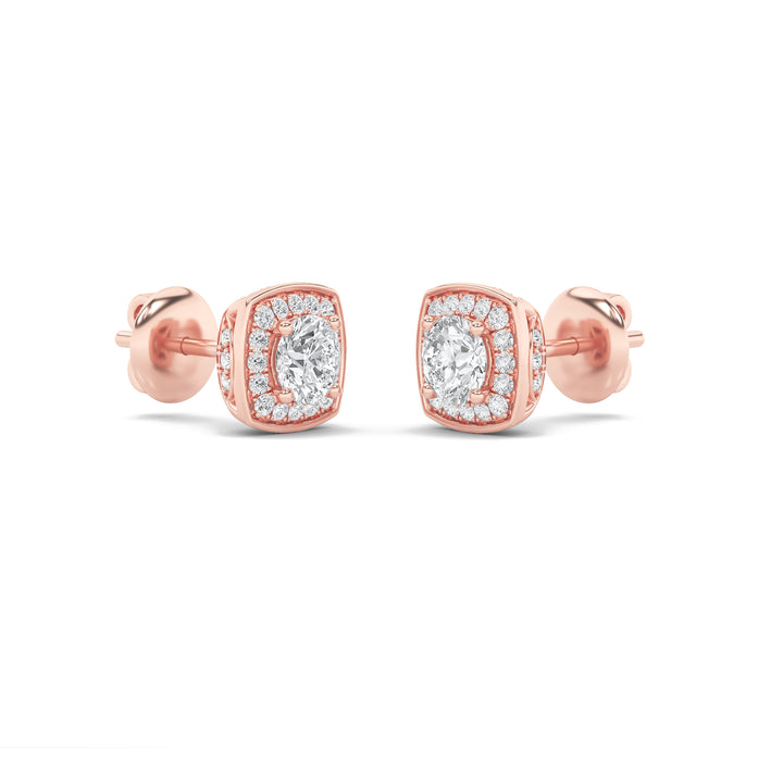 2CTW Round Shaped Lab Grown Diamond (F/VS)Halo Stud Earrings in 14K Gold