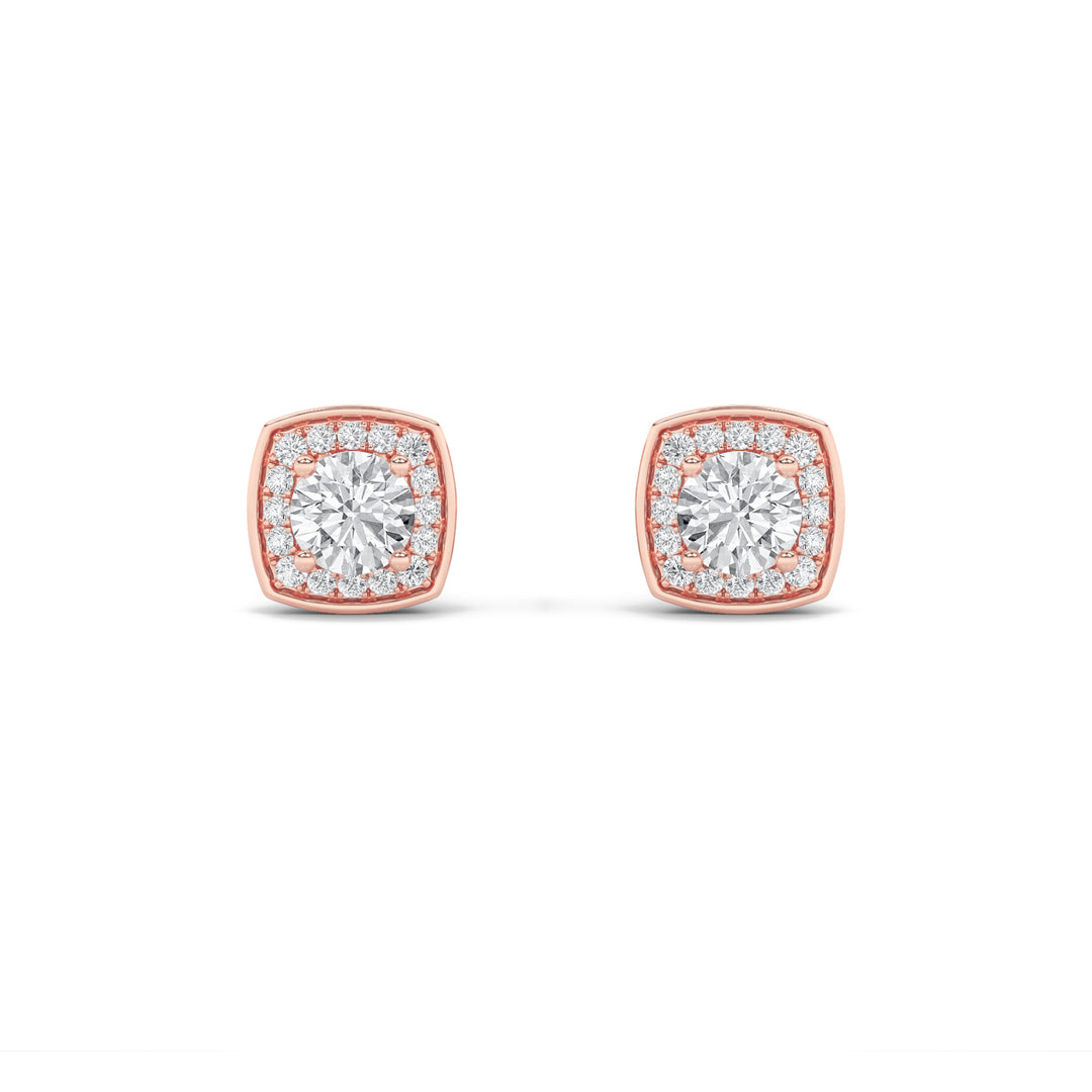 2CTW Round Shaped Lab Grown Diamond (F/VS)Halo Stud Earrings in 14K Gold