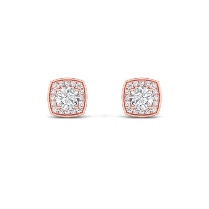 2CTW Round Shaped Lab Grown Diamond (F/VS)Halo Stud Earrings in 14K Gold