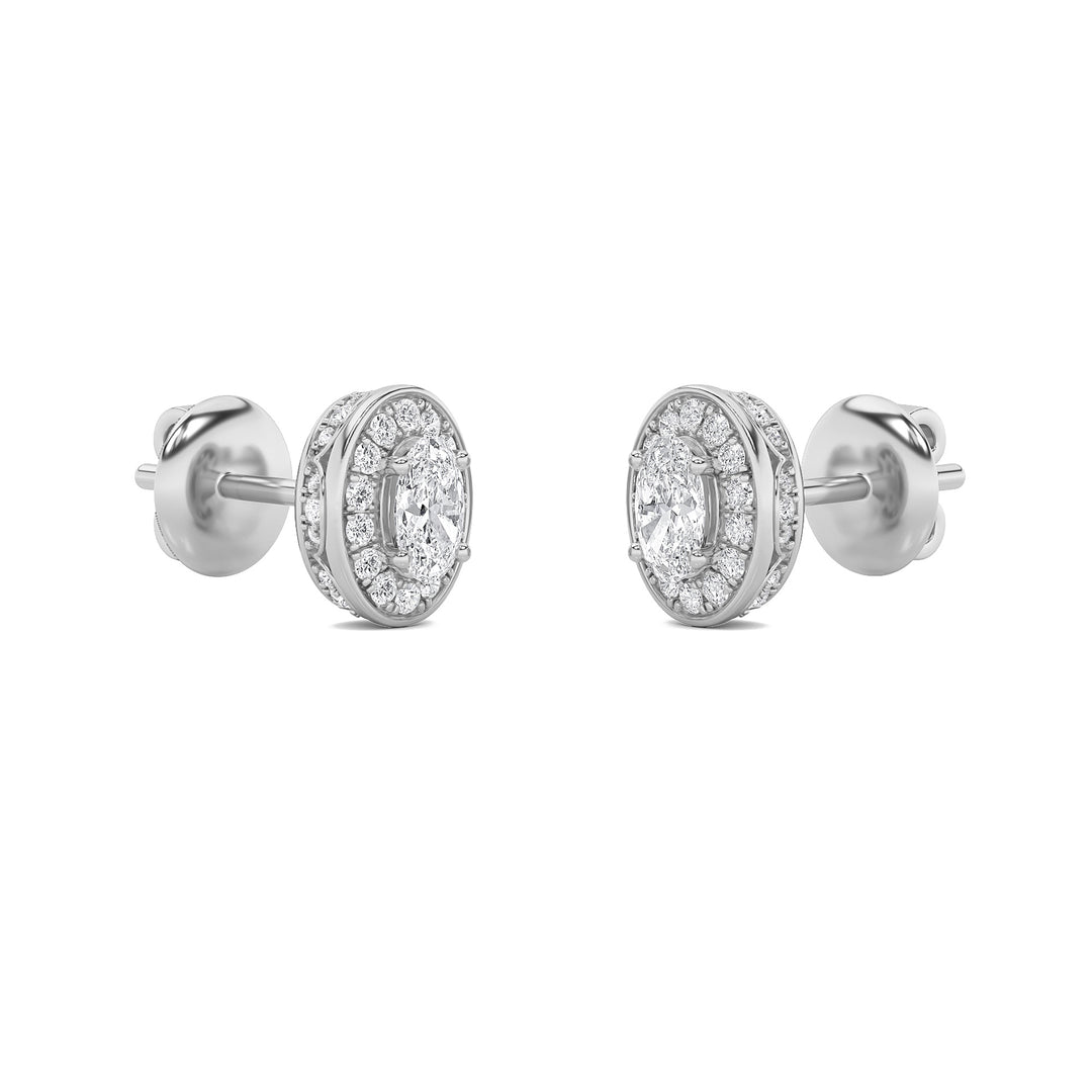 1CTW Oval Shaped Lab Grown Diamond (F/VS) Halo Stud Earrings in 14K Gold