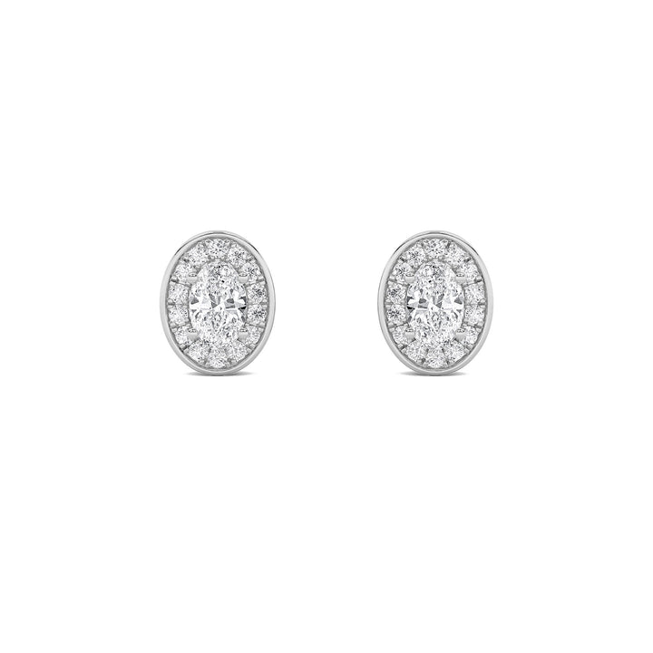 1CTW Oval Shaped Lab Grown Diamond (F/VS) Halo Stud Earrings in 14K Gold