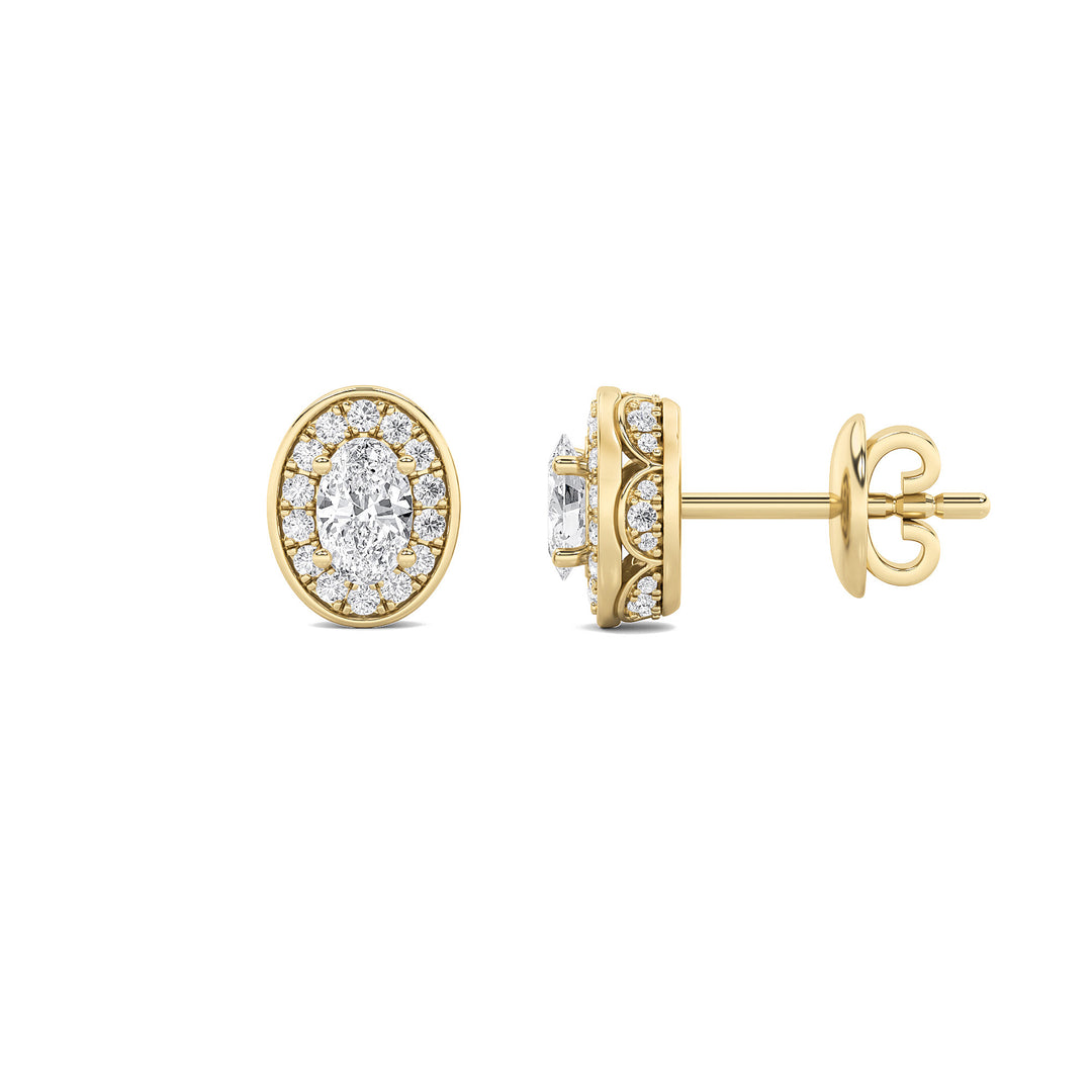 1CTW Oval Shaped Lab Grown Diamond (F/VS) Halo Stud Earrings in 14K Gold