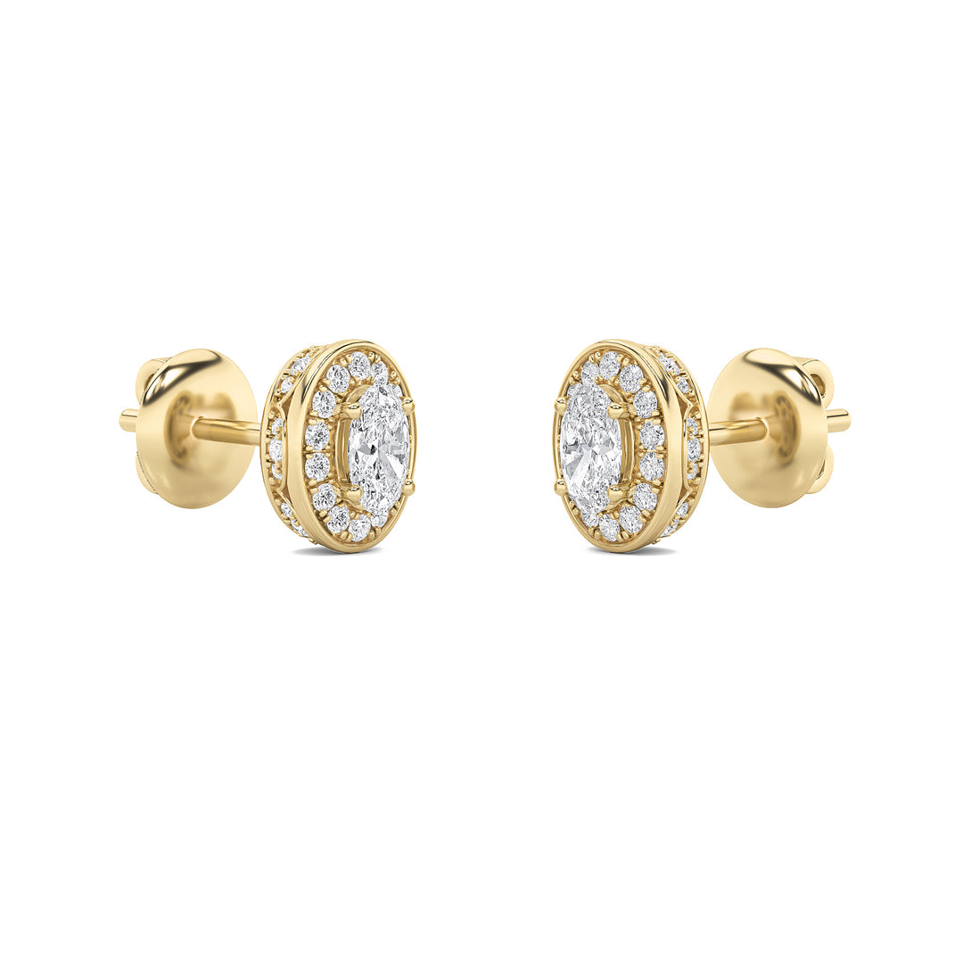 1CTW Oval Shaped Lab Grown Diamond (F/VS) Halo Stud Earrings in 14K Gold