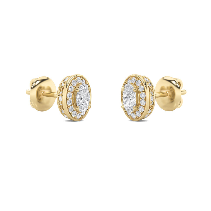 1CTW Oval Shaped Lab Grown Diamond (F/VS) Halo Stud Earrings in 14K Gold