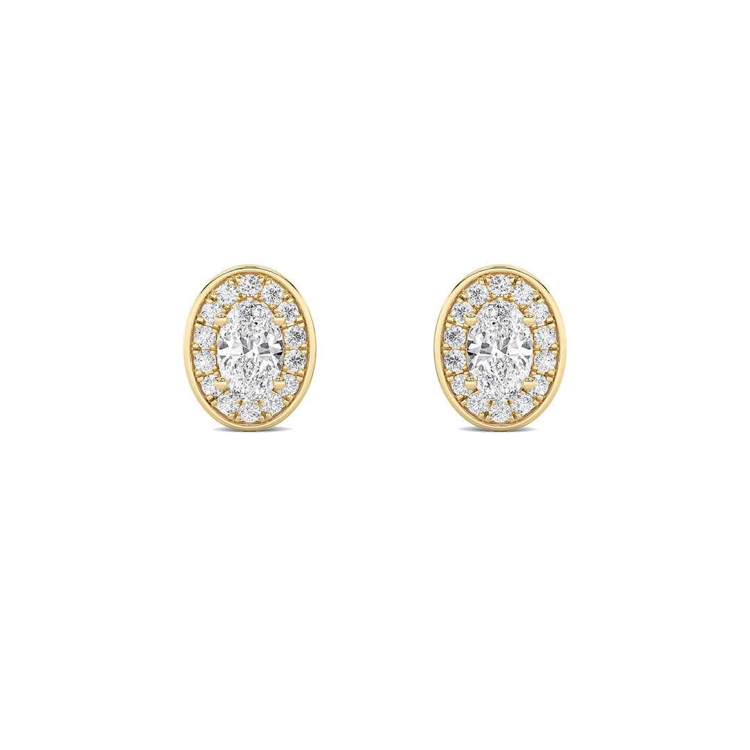 1CTW Oval Shaped Lab Grown Diamond (F/VS) Halo Stud Earrings in 14K Gold