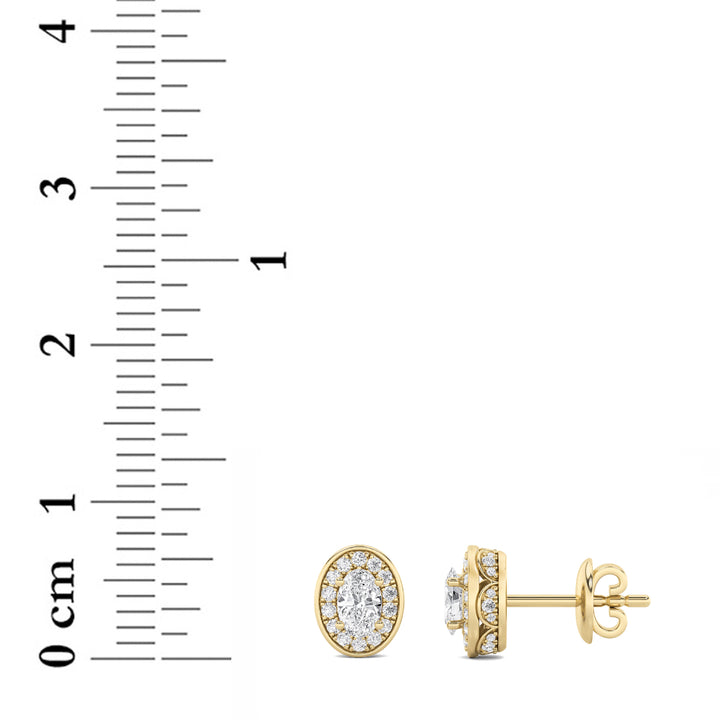 1CTW Oval Shaped Lab Grown Diamond (F/VS) Halo Stud Earrings in 14K Gold