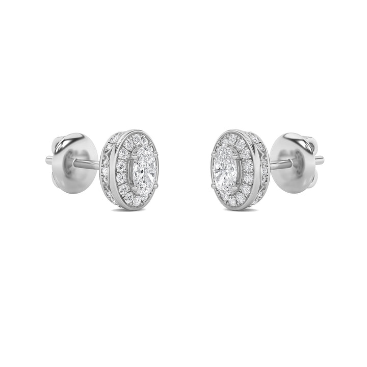 2CTW Oval Shaped Lab Grown Diamond (F/VS) Halo Stud Earrings in 14K Gold