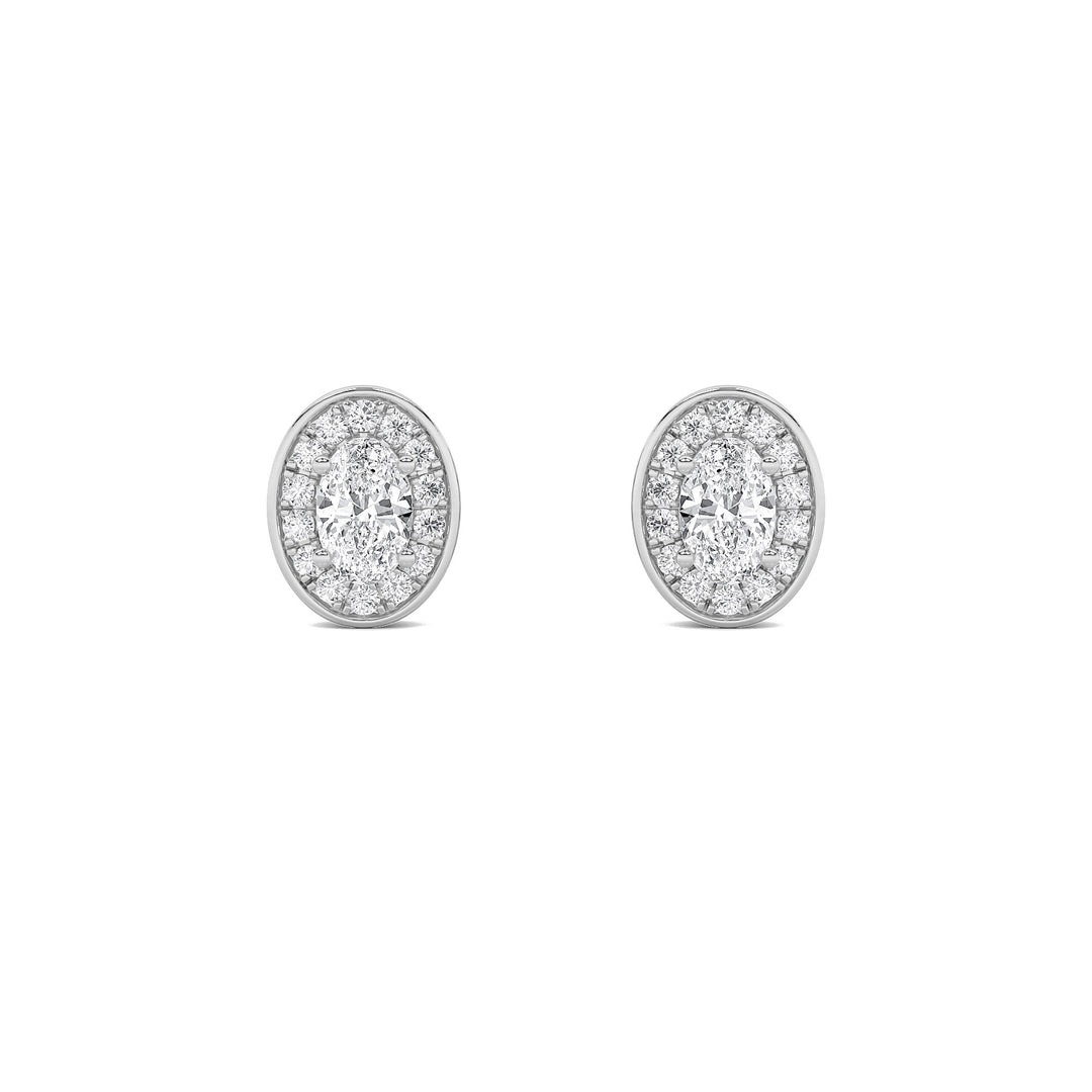 2CTW Oval Shaped Lab Grown Diamond (F/VS) Halo Stud Earrings in 14K Gold