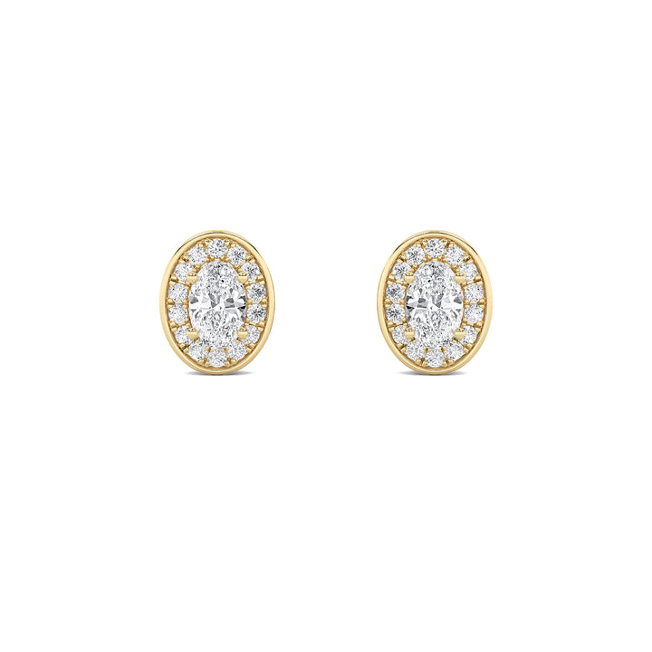 2CTW Oval Shaped Lab Grown Diamond (F/VS) Halo Stud Earrings in 14K Gold